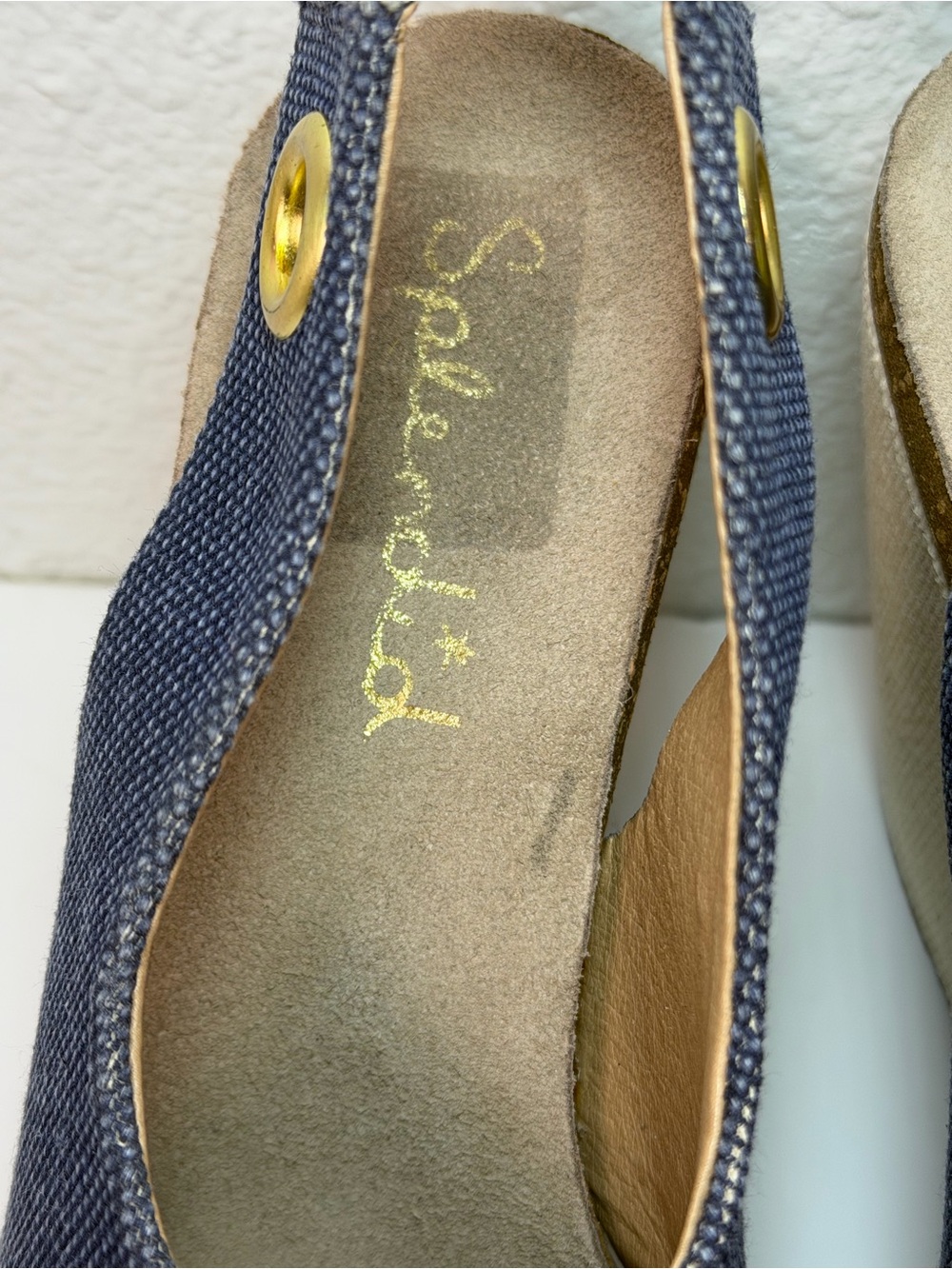 Splendid Wedge Sandals Women 8.5M Blue Canvas Cork Platform Slingback - Picture 3 of 11